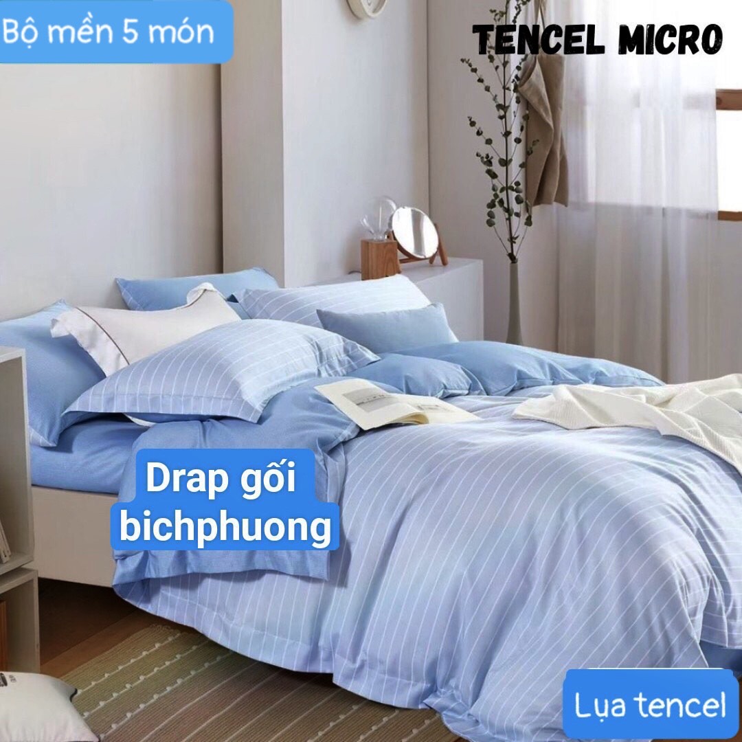 Bộ drap mền tencel hàn quốc 5 món ( 1 drap + 1 chăn chần bông + 3 áo gối) đủ size