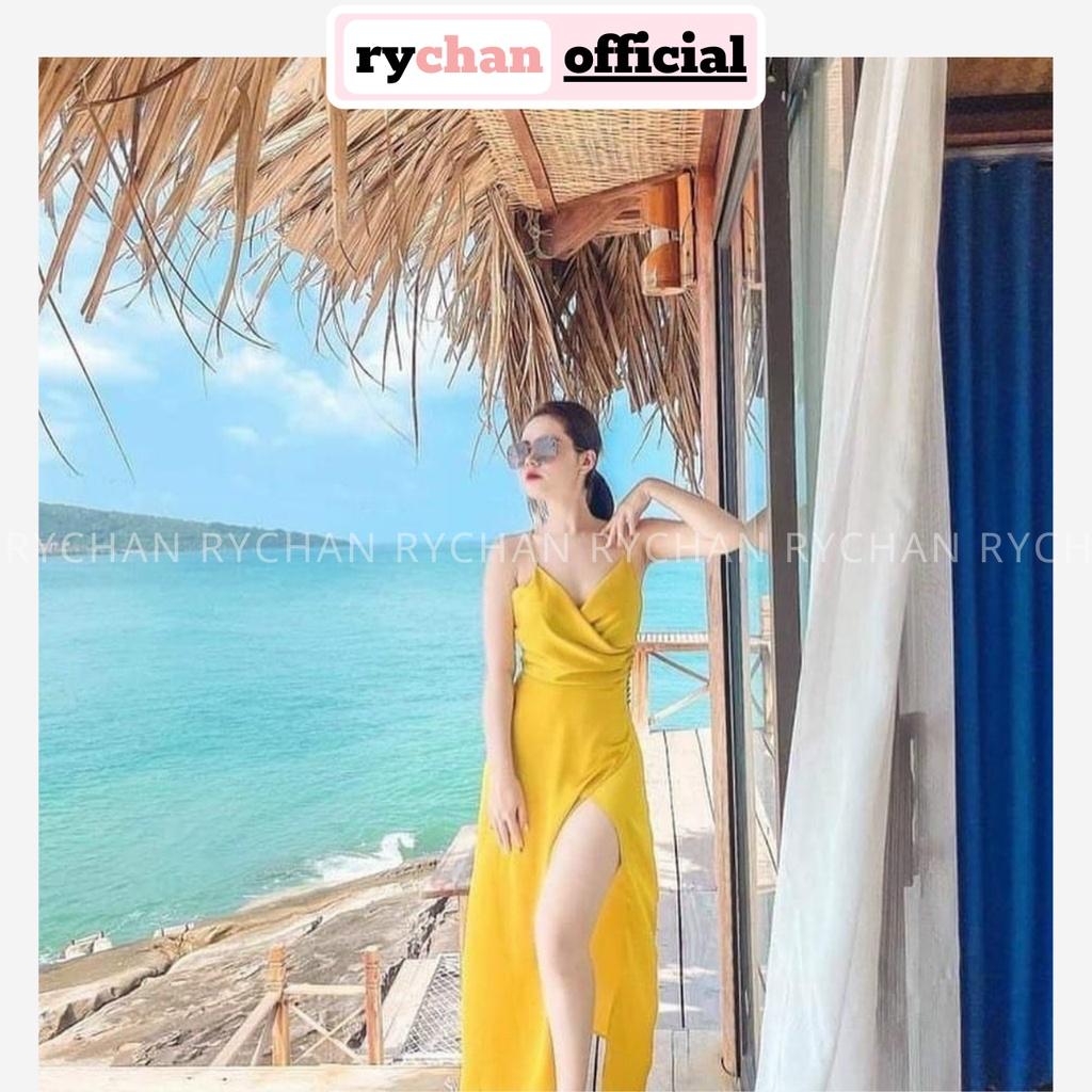 FREESHIP Đầm Maxi Vàng Đắp Chéo Xẻ Tà Đan Lưng Siêu Sexy KIMGIA DS