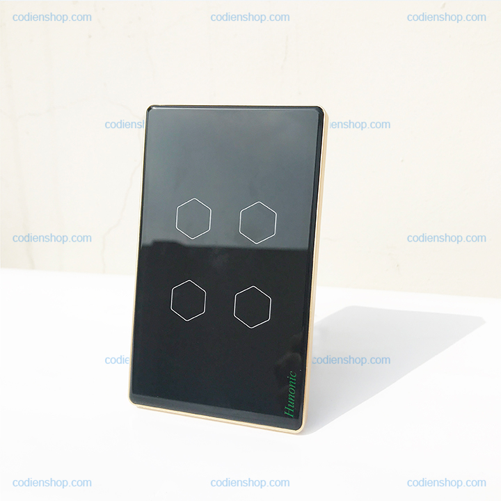 Công tắc CẢM ỨNG THÔNG MINH - Hunonic Luxury - 4 nút màu đen - Công nghệ Bluetooth Mesh