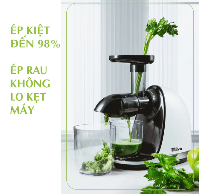 Máy Ép Chậm Olivo SJ22 Thương Hiệu Mỹ Ép Rau Không Lo Kẹt Máy Ép Kiệt 99% Dễ Vệ Sinh Công Suất 150W - Hàng Chính Hãng