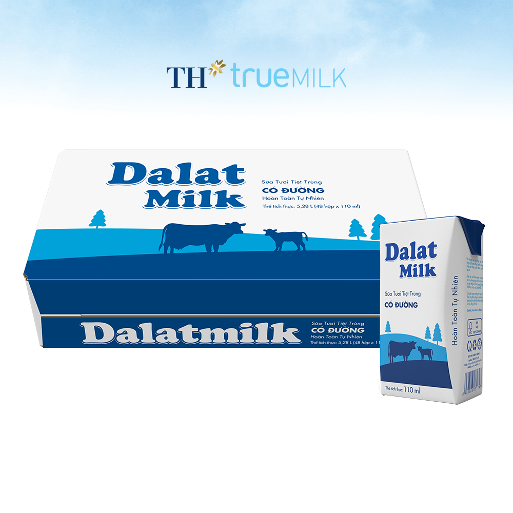 Thùng 48 hộp sữa tươi tiệt trùng Dalatmilk có đường 110 ml (110 ml x 48)