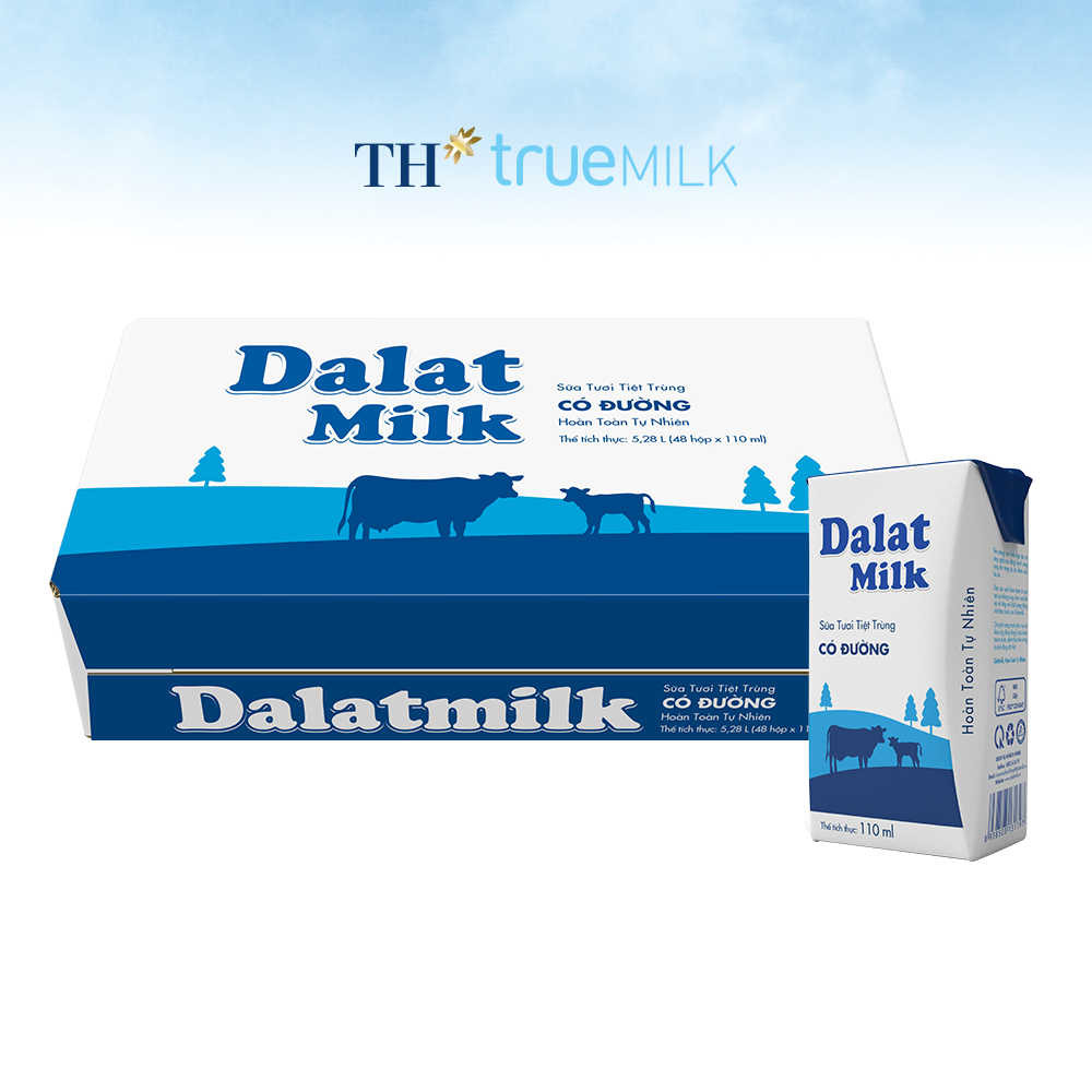 Thùng 48 hộp sữa tươi tiệt trùng có đường Dalatmilk 110ml (110ml x 48)