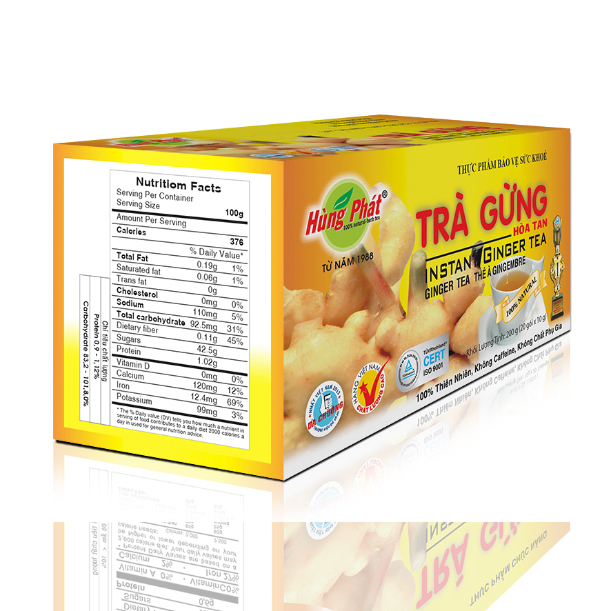 Trà gừng hòa tan 200g thương hiệu Hùng Phát - Giúp làm ấm cơ thể, chống cảm cúm, Thích hợp cho người ăn khó tiêu, người bị lạnh, tốt cho tiêu hóa
