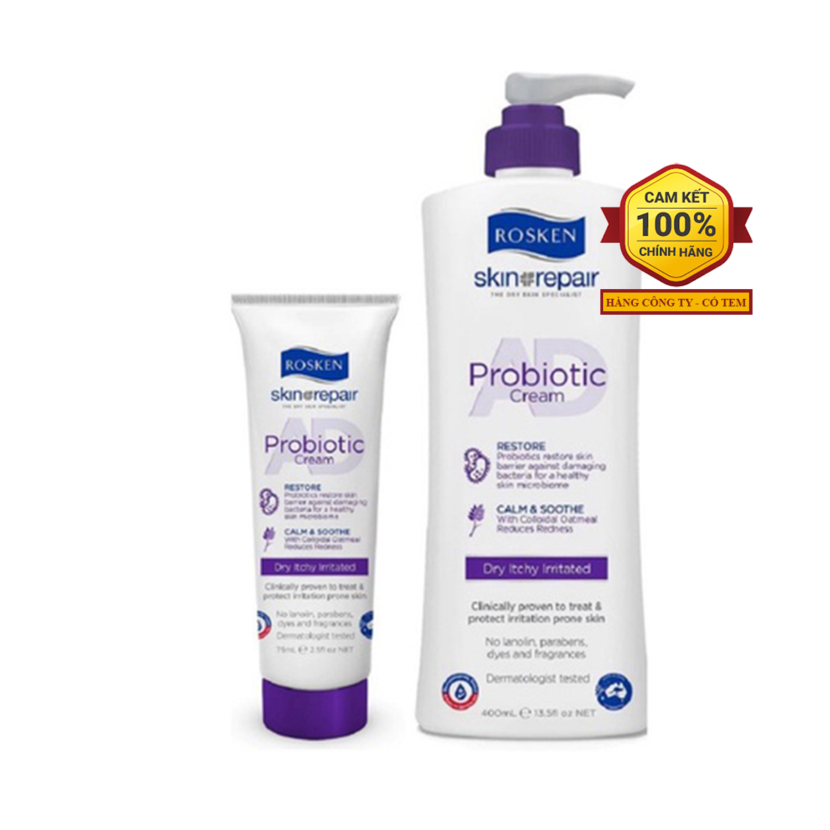 Kem dưỡng Rosken AD Probiotic Cream 75ml - chăm sóc da cơ địa, da dị ứng, da khô, chàm, vảy nến