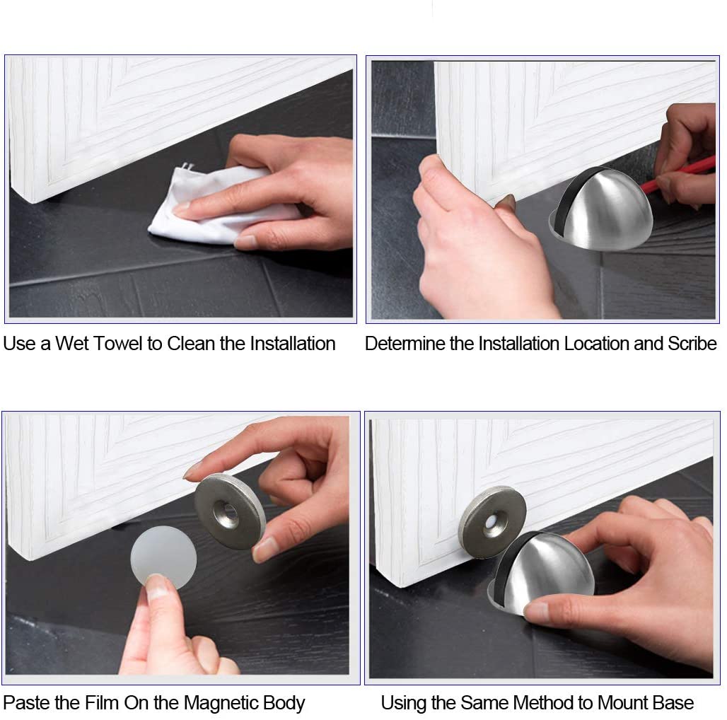 Chặn Cửa Bán Nguyệt, Chặn Cửa Nam Châm, Chặn Cửa Inox, Chống Va Đập Cửa Với Tường, Sử Dụng Miếng 3M Dán Sàn, Không Bắt Vít. TakyHome 1200
