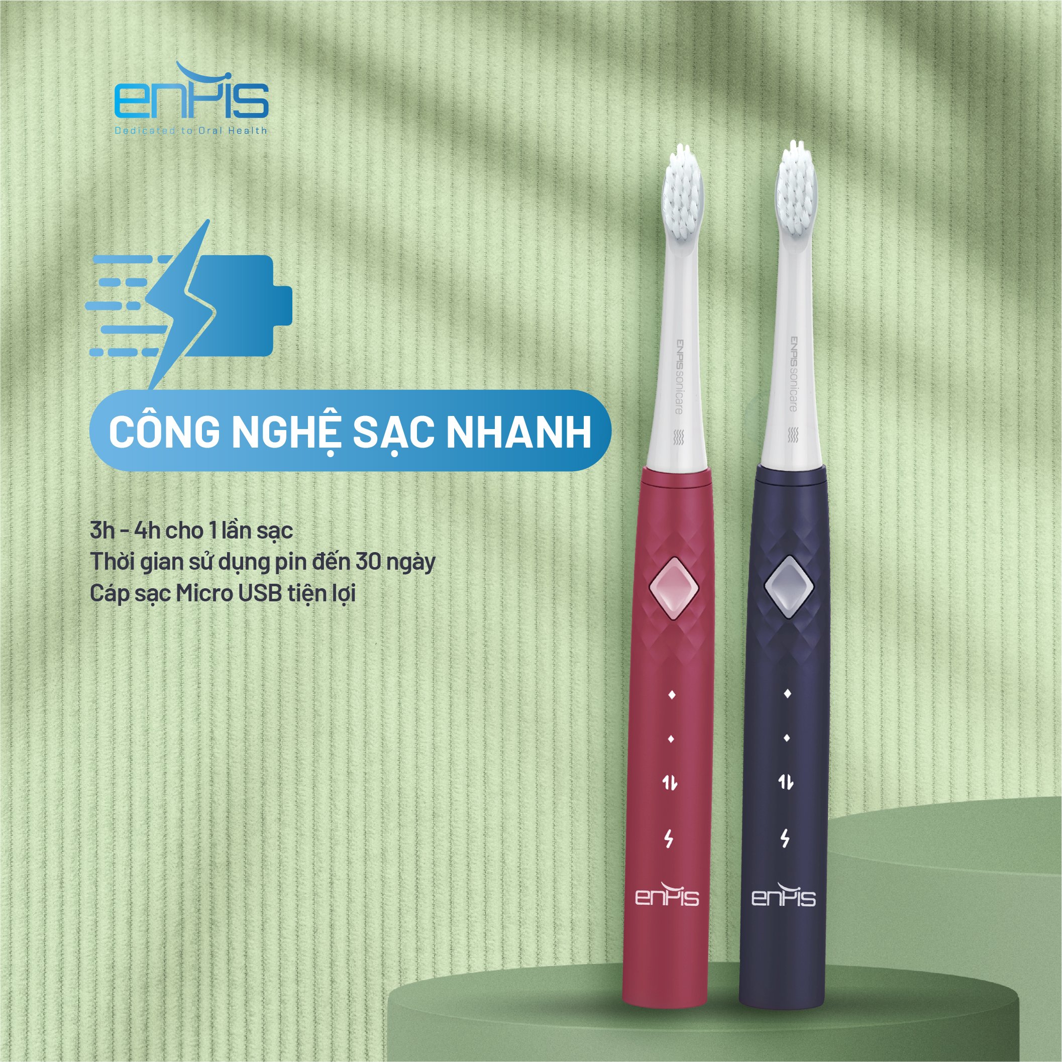 Bàn Chải Đánh Răng Điện Người Lớn Thông Minh Enpis T2130, Công Nghệ Sóng Âm Sonic, Kháng Nước IPX7, Lông Bàn Chải DuPont Mềm Mại, Giúp Răng Luôn Sạch Và Bóng, Tích Hợp 3 Chế Độ, Dễ Dàng Sử Dụng – Hàng Chính Hãng