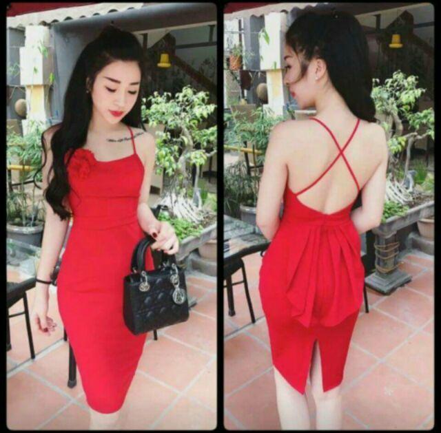 Đầm peplum đan dây hở lưng