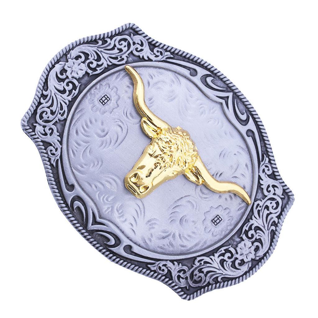 Cowboy Belt Buckle Rodeo Belt Buckle Oval Engraved Floral Metal Belt Buckles