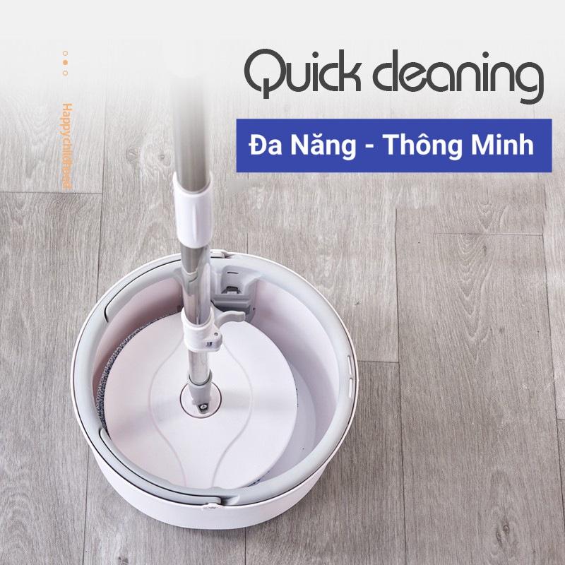 Bộ Lau Nhà K8 Thông Minh Có Thùng Vắt Xoay Tròn Nhựa PP, Cán Inox Dài 134cm, Miếng lau 25cm