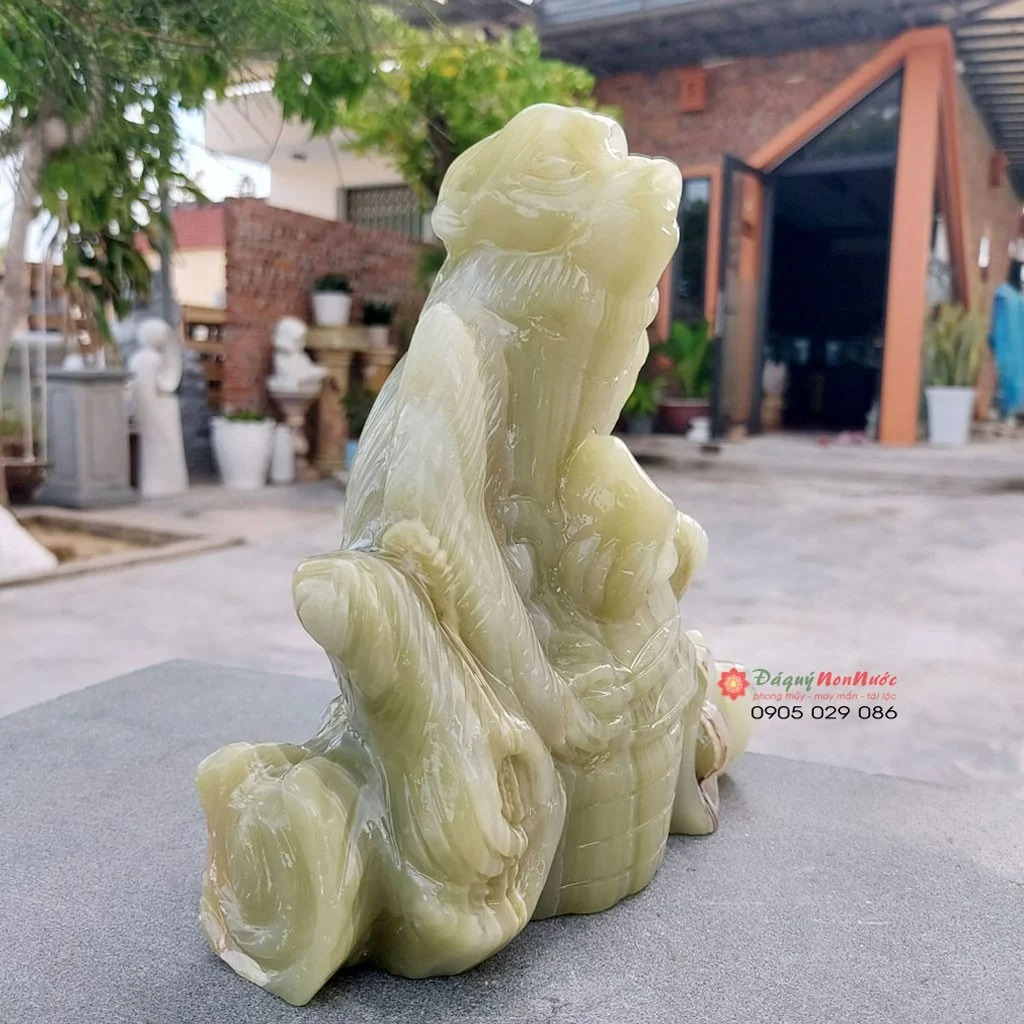 Tượng khỉ đá 12 con giáp phong thủy đá ngọc Paksitan 18cm đá Non Nước