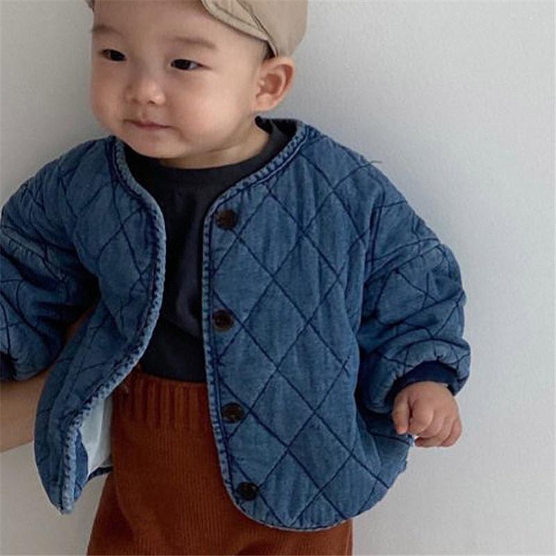 Phong Cách Hàn Quốc Quần Áo Mùa Đông Bé Trai Bé Gái Làm Dày Denim Áo Trẻ Sơ Sinh Ấm Mền Chần Gòn Áo Khoác