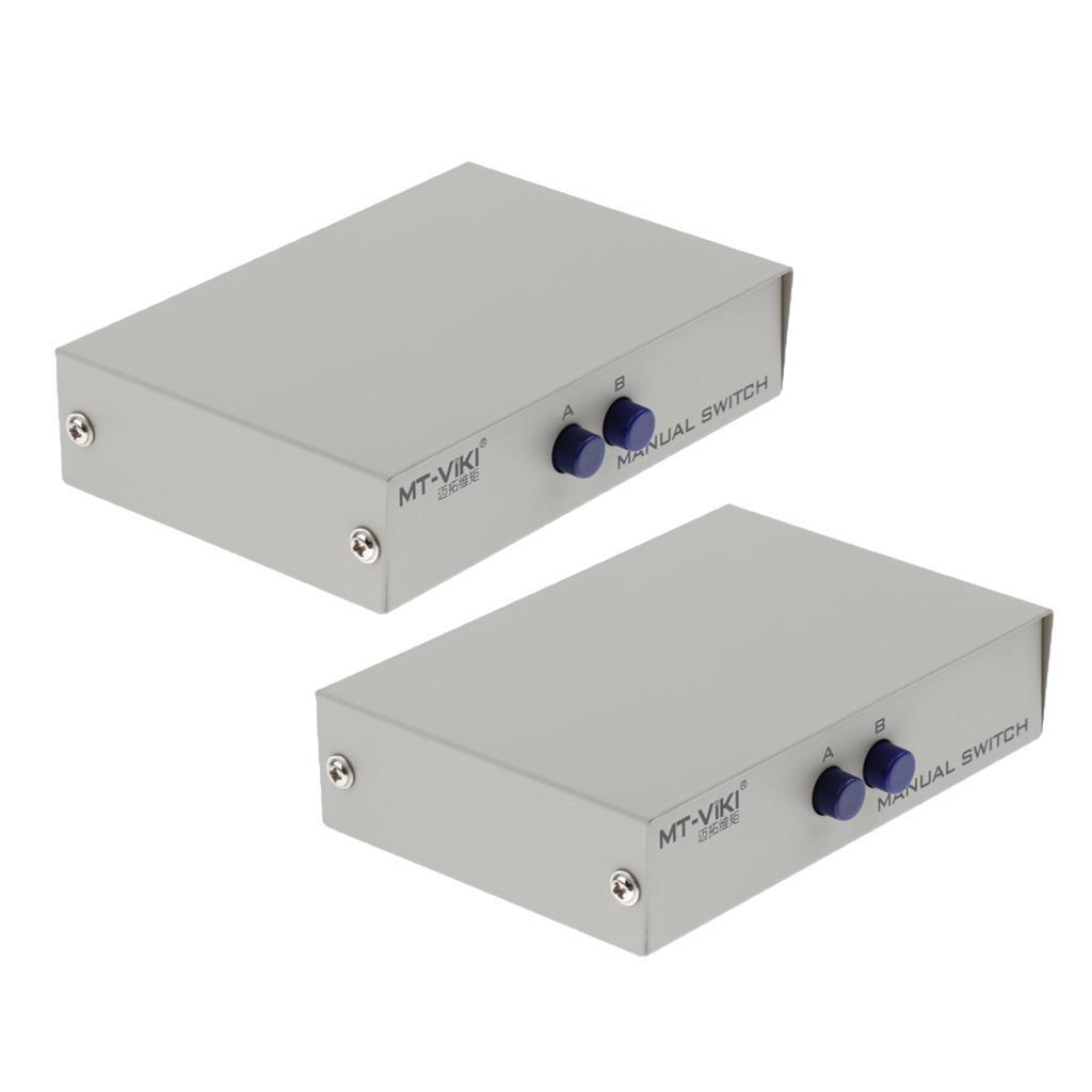 2Pcs PC Printer DB9 Pin 2Ports Manual Serial RS232 Switch Box Metal Housing
