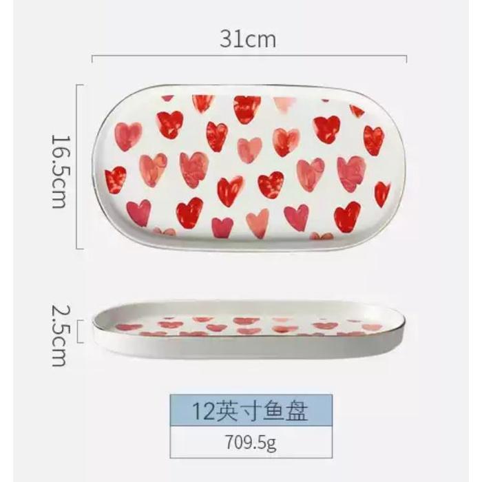 Bộ Chén Dĩa Sứ phong cách Bắc Âu Cao Cấp Tim đỏ viền vàng Decor