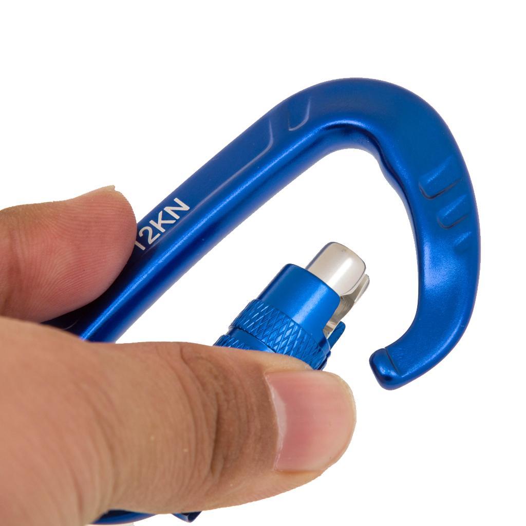 12KN D Shape Carabiner Screw Locking Clip Hooks Keychain Camping Royal Blue
