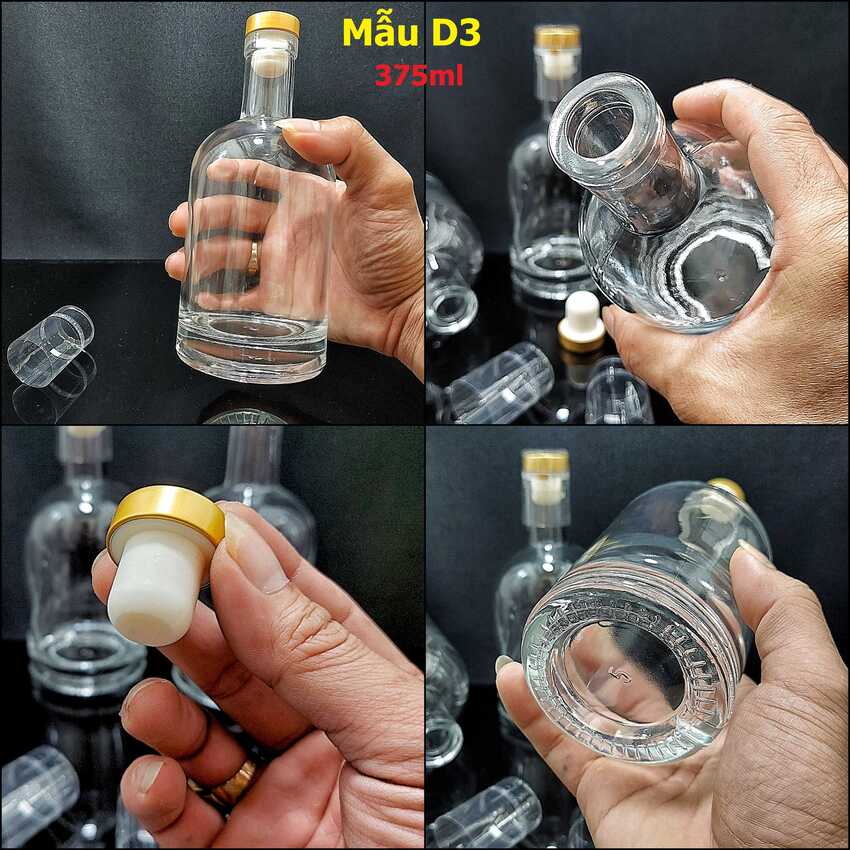 Chai Thủy Tinh Đựng Rượu 375ML mẫu vốt ka nắp cao su bọc thiếc, kèm màng co - Vỏ Chai Rượu Đẹp - Bình Đựng Ruou siêu trong