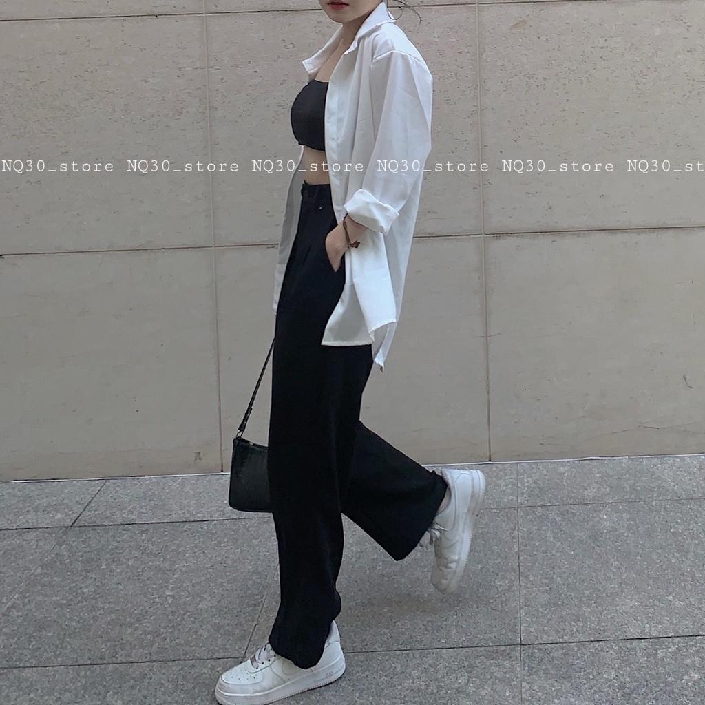 Quần Tây Ống Rộng Cạp Cao Nam Nữ Unisex