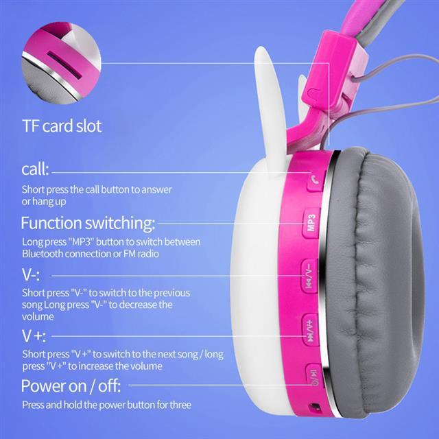 Tai Nghe Bluetooth Không Dây Hình Mèo Hồng Dễ Thương