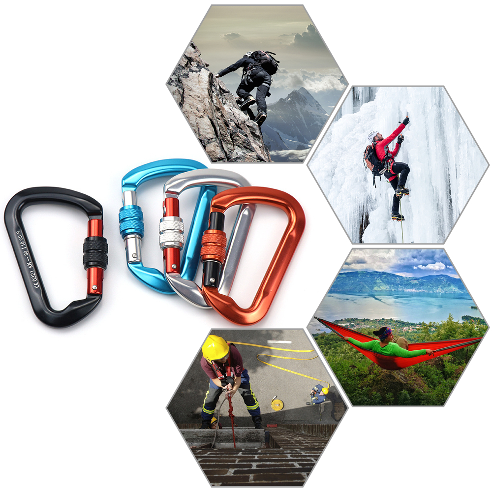 Móc Khóa Carabiner Chịu Lực Nặng 30KN Chữ D Bằng Nhôm Để Treo Võng Cắm Trại Đi Bộ Đường Dài