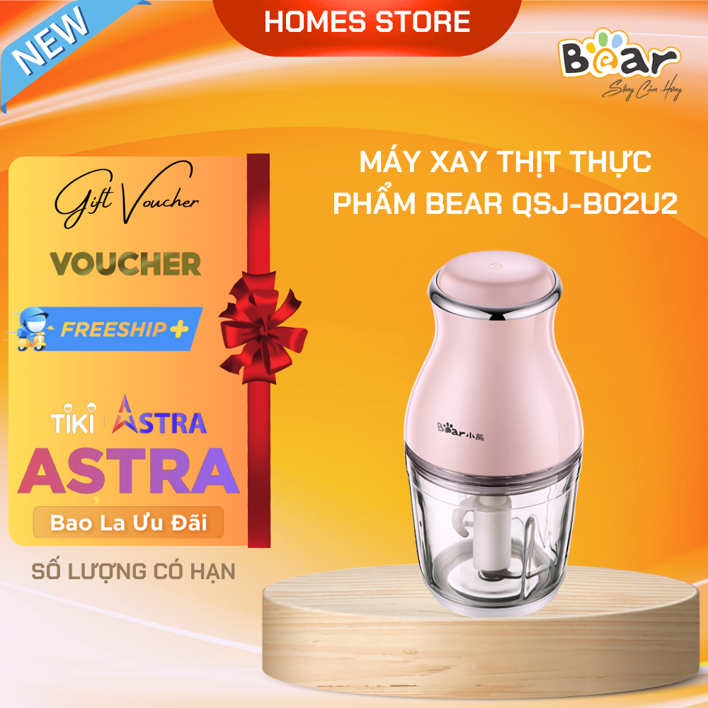 Máy Xay Thịt, Xay Ăn Dặm Cho Bé BEAR QSJ-B02U2, Xay Cực Êm Dung Tích 0.6L, Công Suất 200W - Hàng Chính Hãng