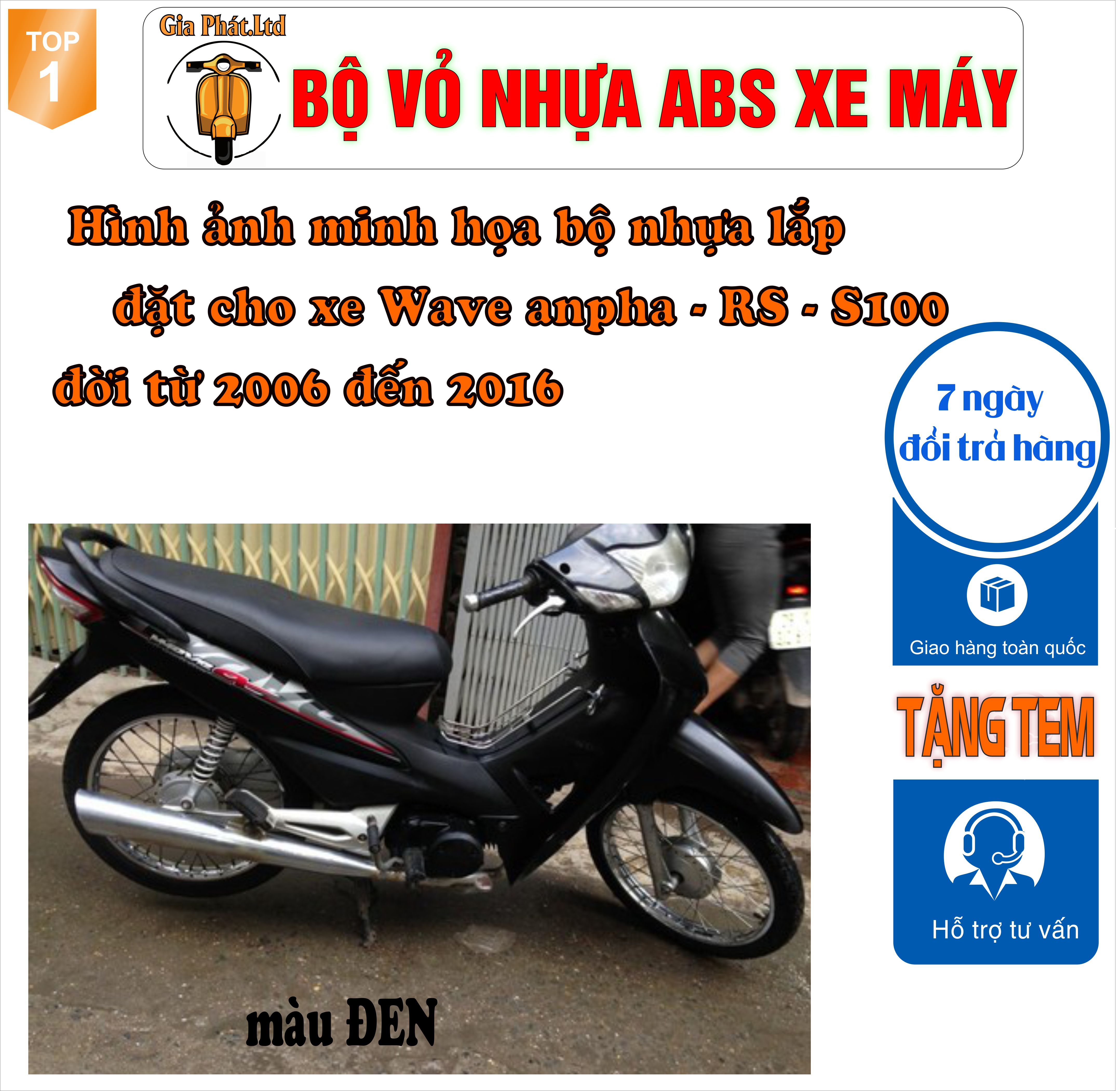 Dàn áo gắn xe Wave RS - wave alpha - wave s100, nhựa ABS nguyên sinh màu Đen _TKB -531