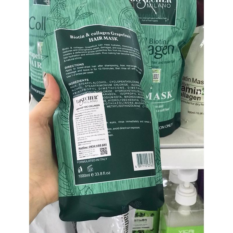Kem hấp ủ tóc Bưởi Bosecher Grapefruit Collagen siêu mượt phục hồi tóc 1000ml