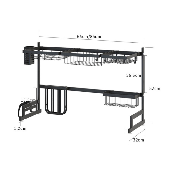 Kệ inox để bát đũa trên chậu rửa thép đen cao cấp - kệ để đồ nhà bếp inox 304