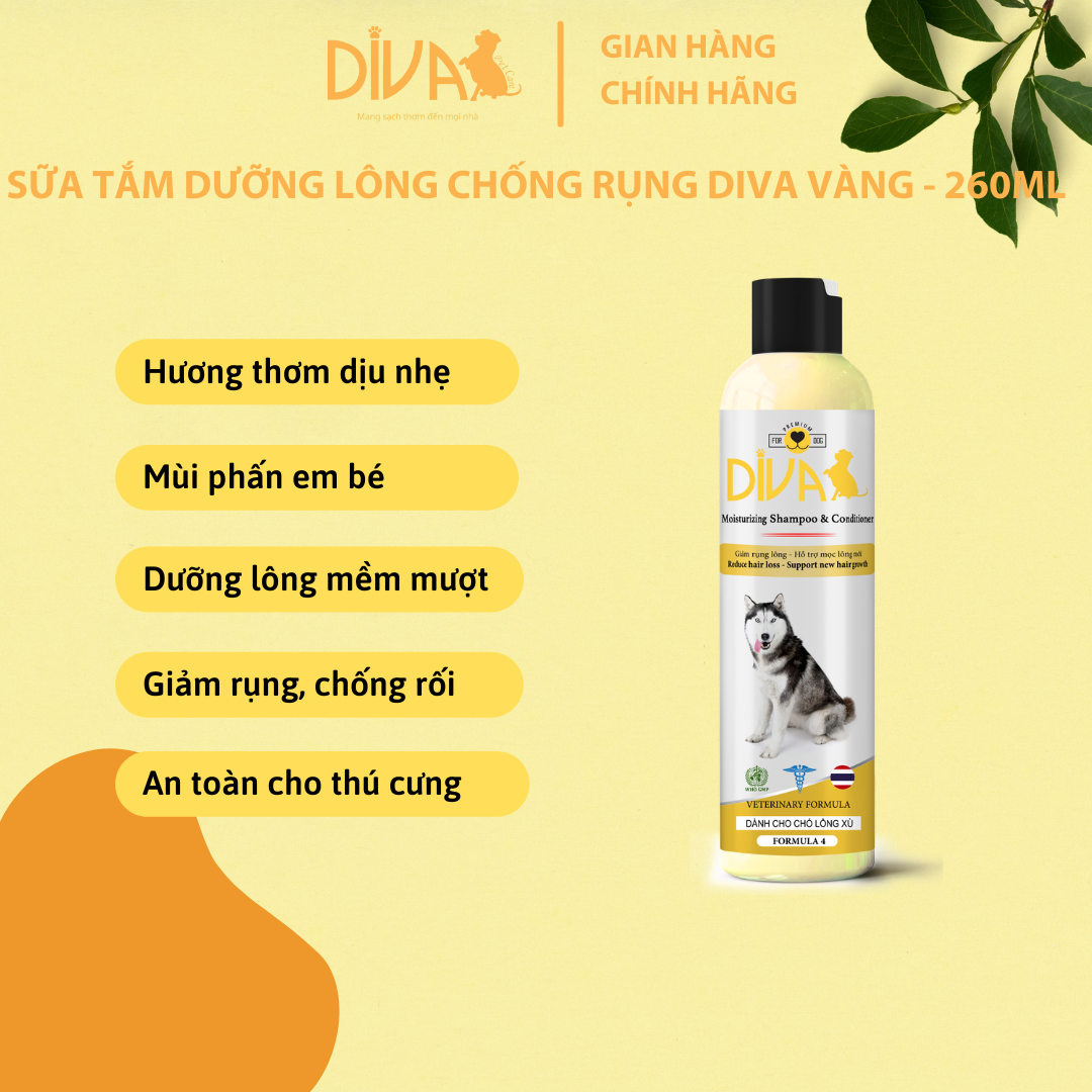 SỮA TẮM DƯỠNG LÔNG GIẢM RỤNG DIVA VÀNG 260ML (DIVA FORMULA 4)