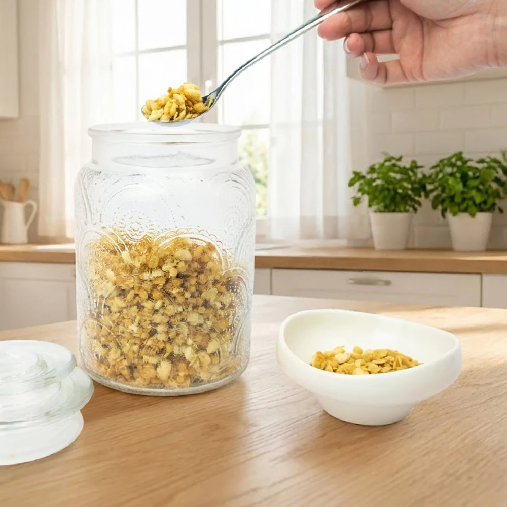 Bộ 3 Hũ Thủy Tinh Đựng Thực Phẩm Lê Bên Làng LBL1210, Nắp Kín, Hoa Văn, Dung Tích 1L, 1.3L, 1.5L