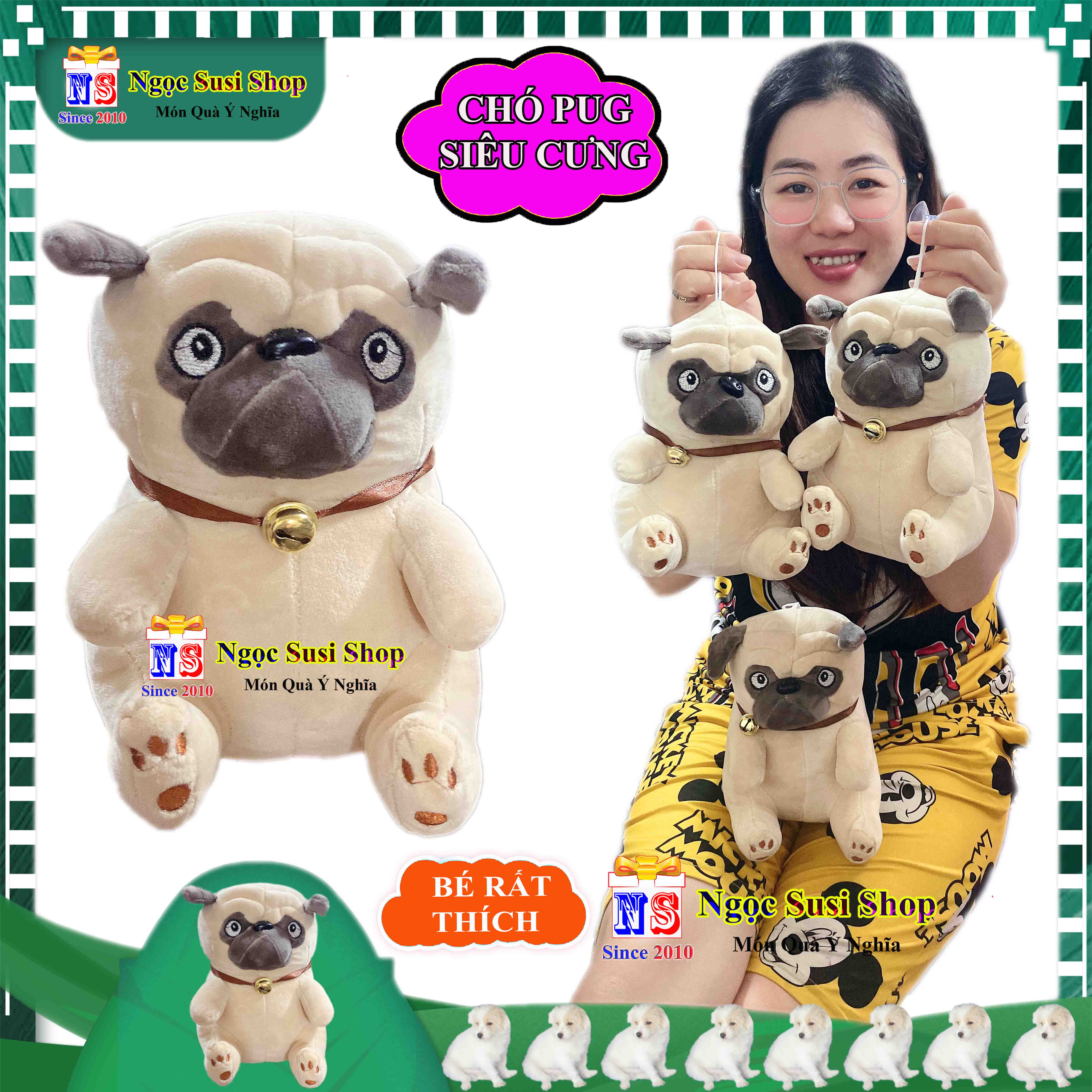 [MẪU MỚI] THÚ BÔNG CON CHÓ PUG DOG SIÊU CƯNG CHO BÉ RẤT DỄ THƯƠNG - GẤU BÔNG CHÓ PUG