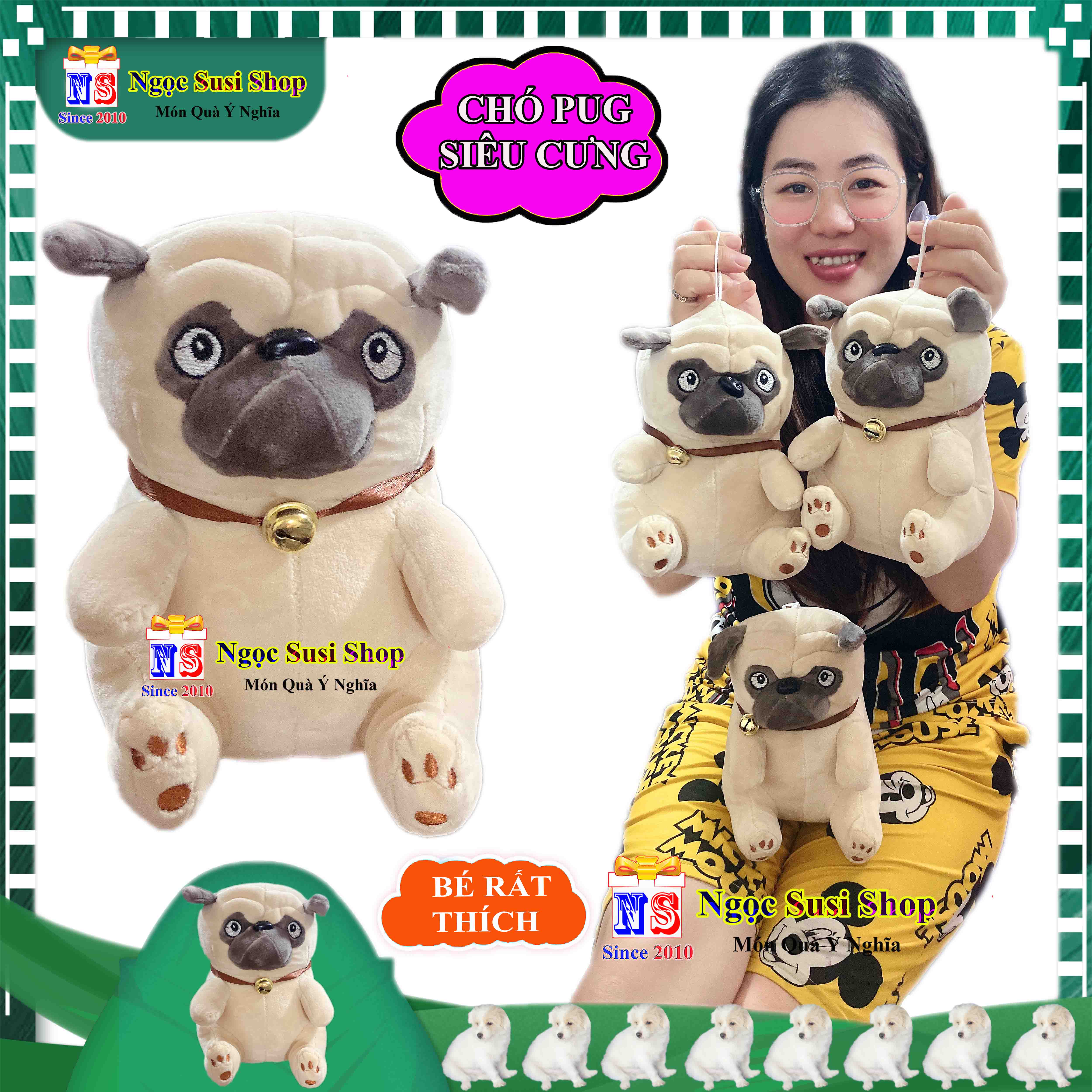 THÚ NHỒI BÔNG CON CHÓ PUG DOG NHỎ SIÊU CƯNG CHO BÉ RẤT ĐẸP - GẤU BÔNG CON CHÓ PUG SIÊU MỊN