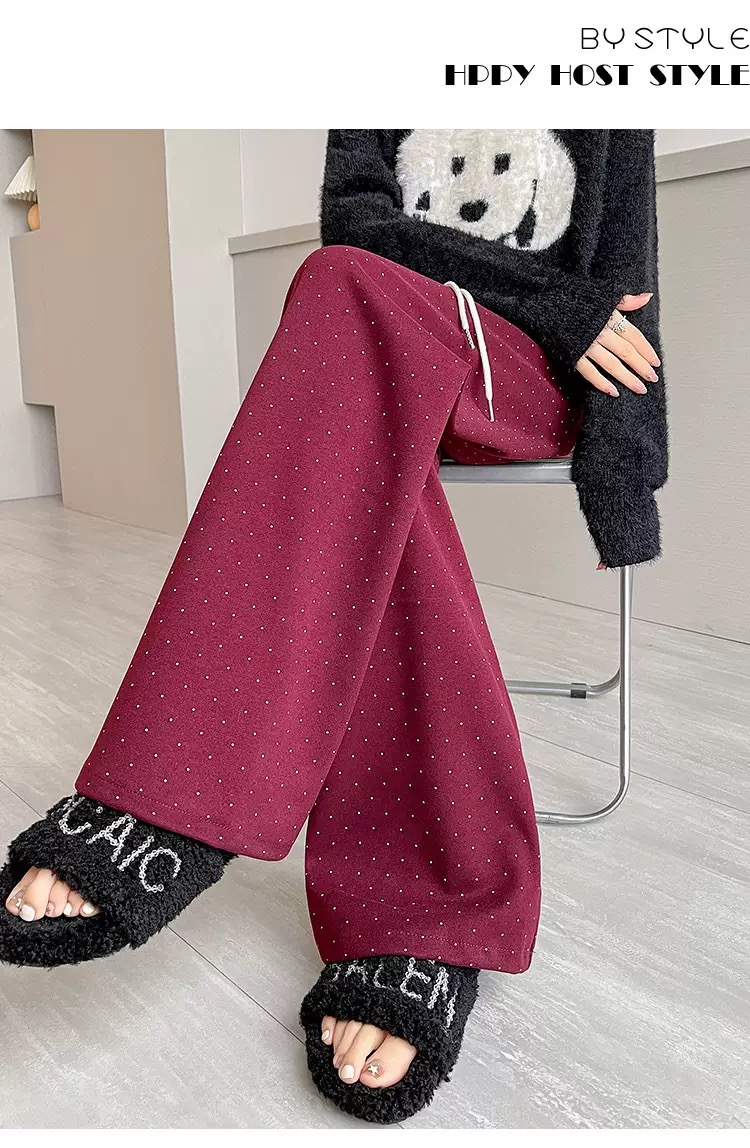 Quần suông ống rộng ống đứng chấm bi phong cách Hàn Quốc từ 40-60kg dành cho nữ