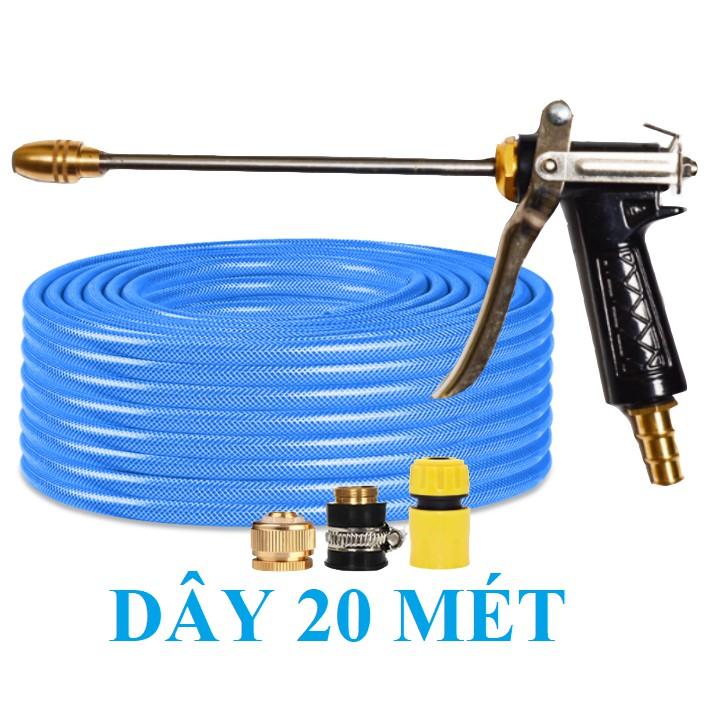 Bộ dây vòi xịt nước rửa xe, tưới cây . tăng áp 3 lần, loại 20m 206701-2 đầu đồng, cút, nối đồng nhựa