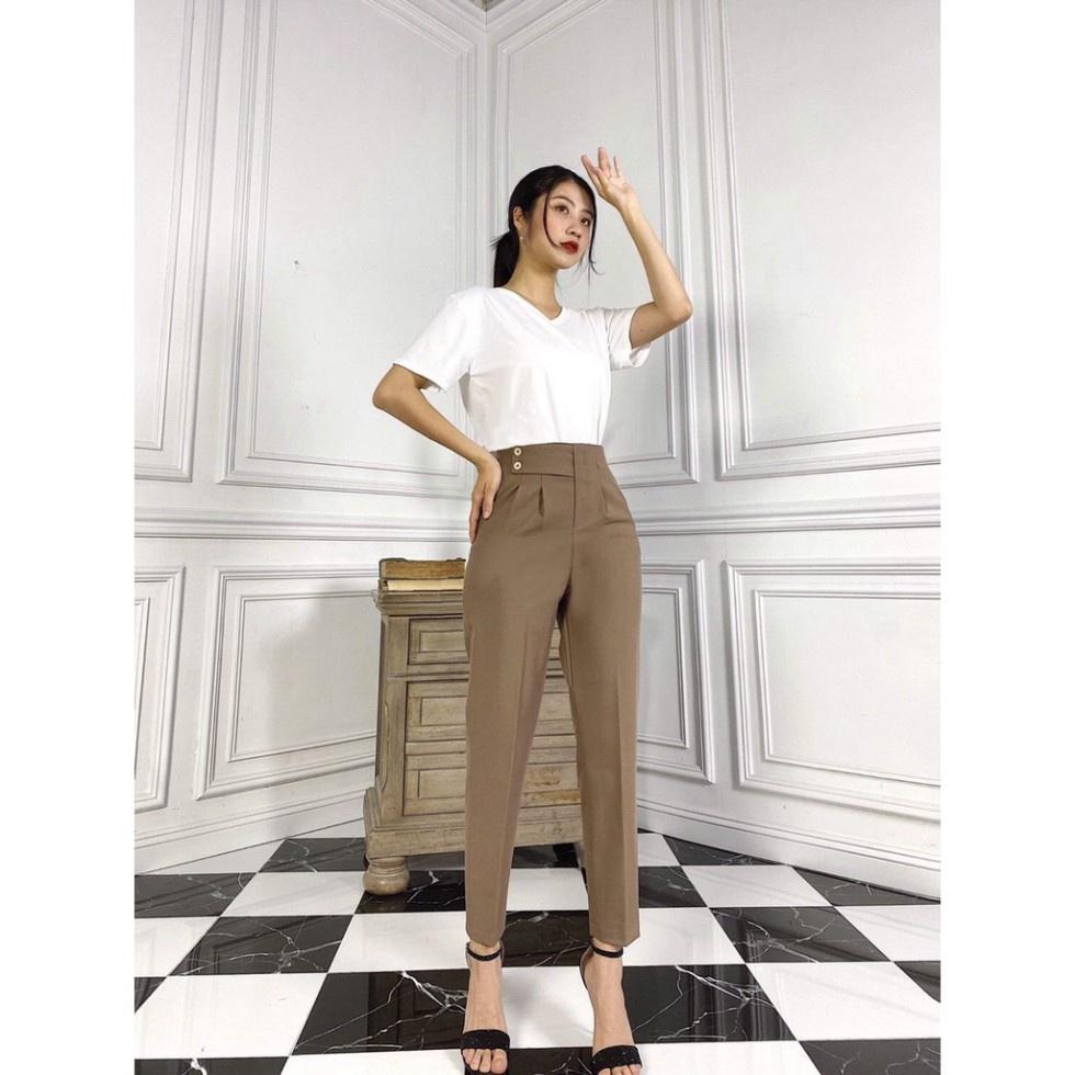 Thời trang quần quần Baggy nữ Cạp Cao Khóa Sườn Chất Vải Tuytsi Cao Cấp