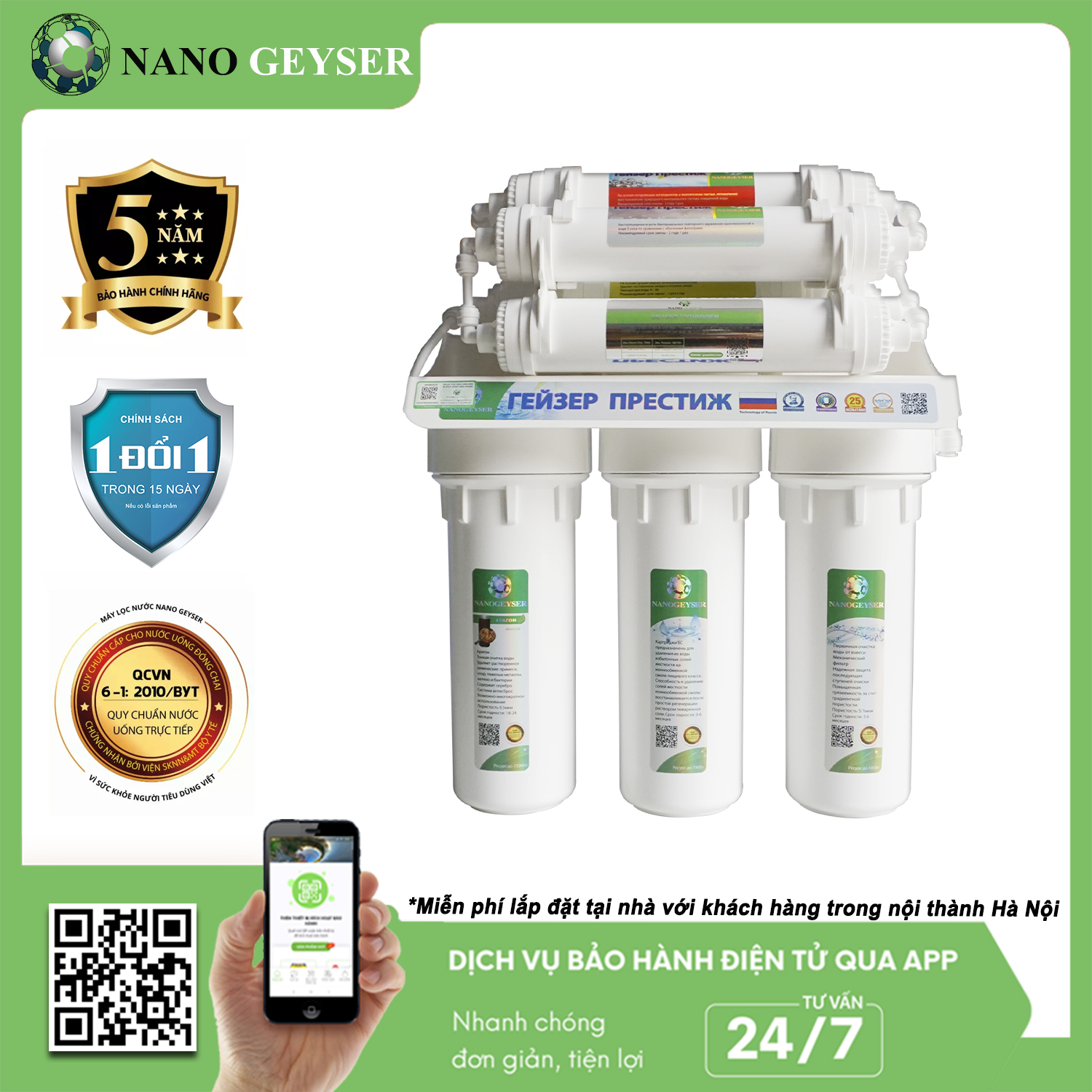 Máy lọc nước Nano Geyser ECO công nghệ lọc Nano - Hàng Chính Hãng