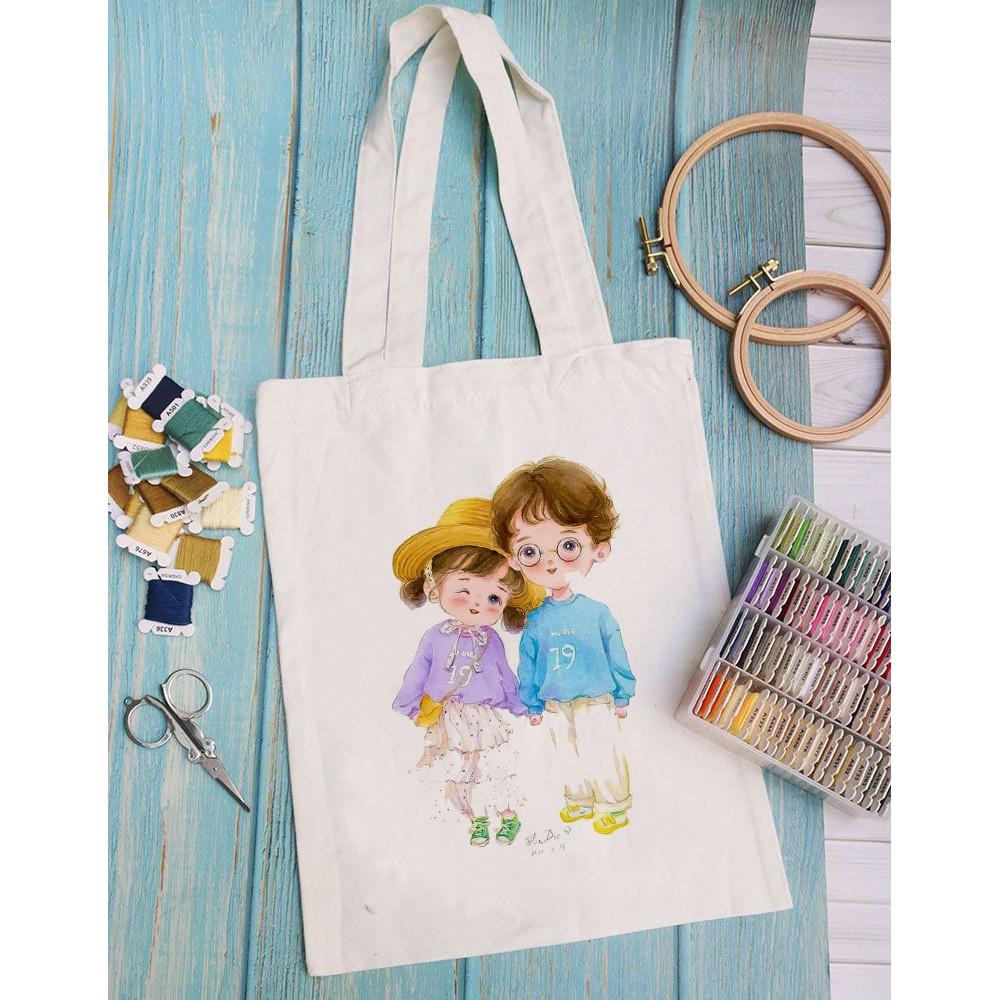 TÚI TOTE VẢI CANVAS CẶP ĐÔI ĐÁNG YÊU