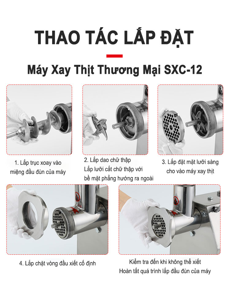 Máy xay thịt công nghiệp thương mại SXC-12 phiên bản Inox không rỉ toàn bộ, động cơ lõi đồng 100%