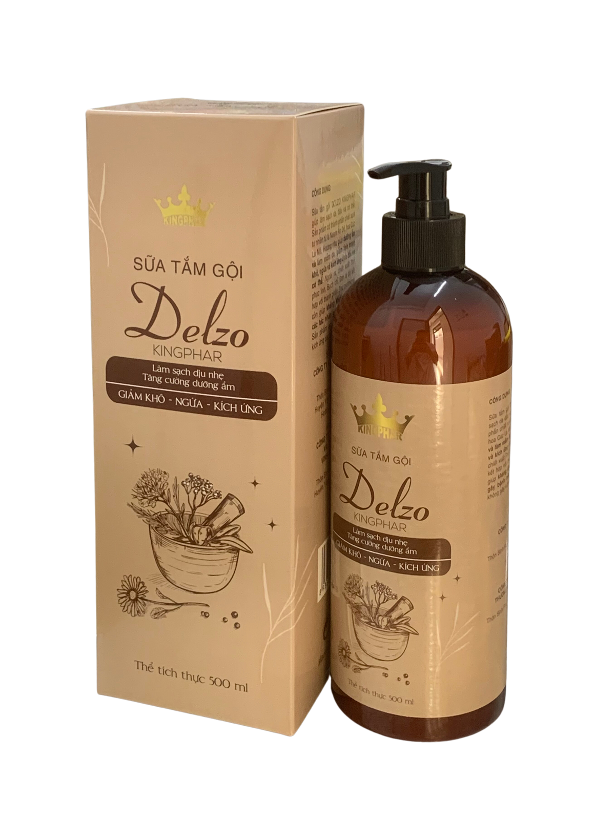 Sữa tắm gội Thảo dược Delzo Kingphar, mẩn ngứa, ban đỏ, vảy nến, viêm da tiết bã, chai 500ml