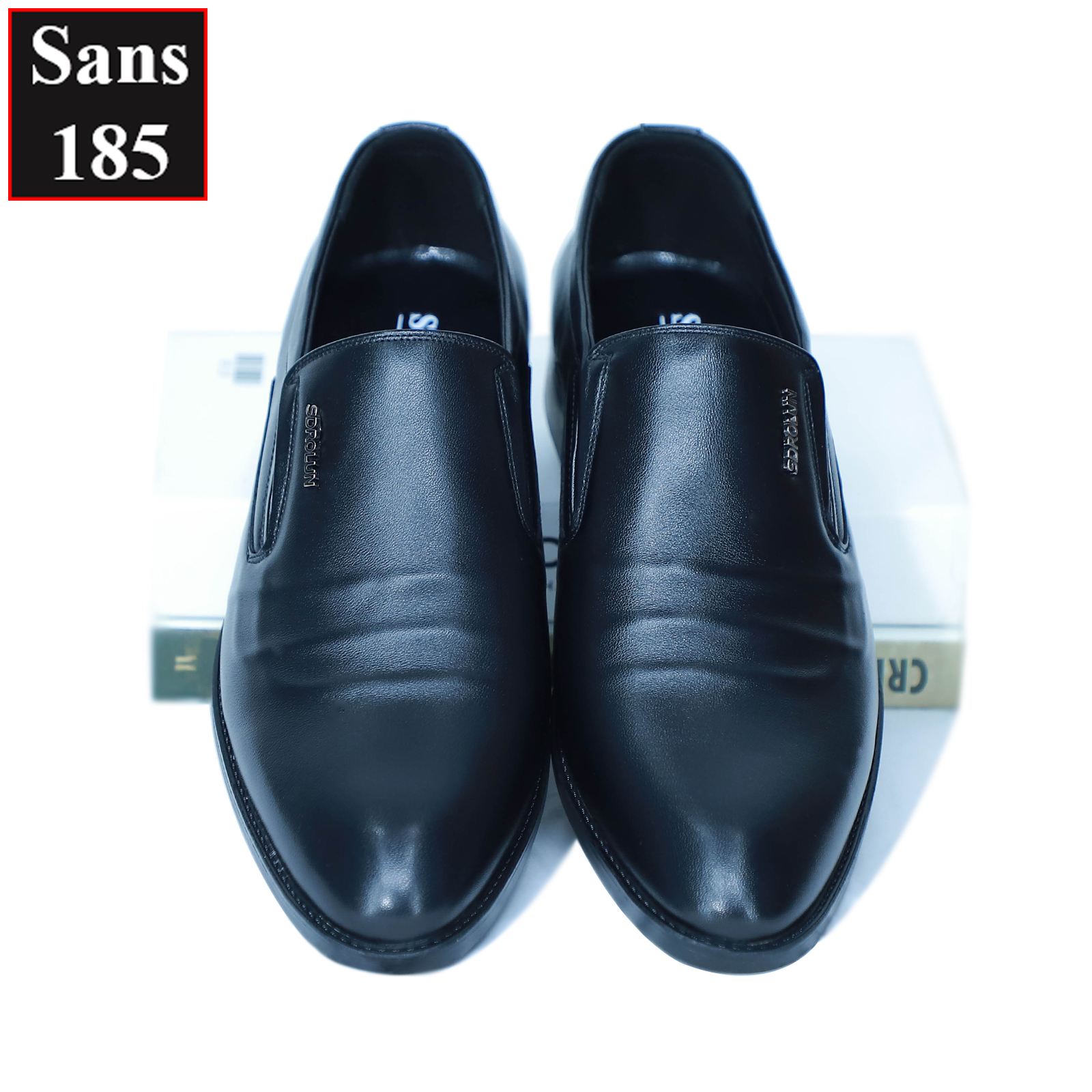 Giày nam da bò thật tăng chiều cao 7cm Sans185 giầy tây lười công sở độn đế cao cấp đen đẹp hàn quốc chú rể mặc vest