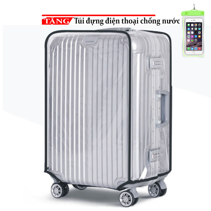 Bao trùm vali Bao hình lí nhựa trong suốt 20 - 24 -28 inch cao cấp F45 Tặng túi đựng điện thoại chống nước