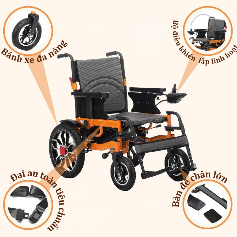 Xe lăn điện động cơ kép, dung lượng pin lớn, an toàn, dễ điều khiển, khung hợp kim chắc chắn, gấp gọn khi không sử dụng chính hãng Nikita