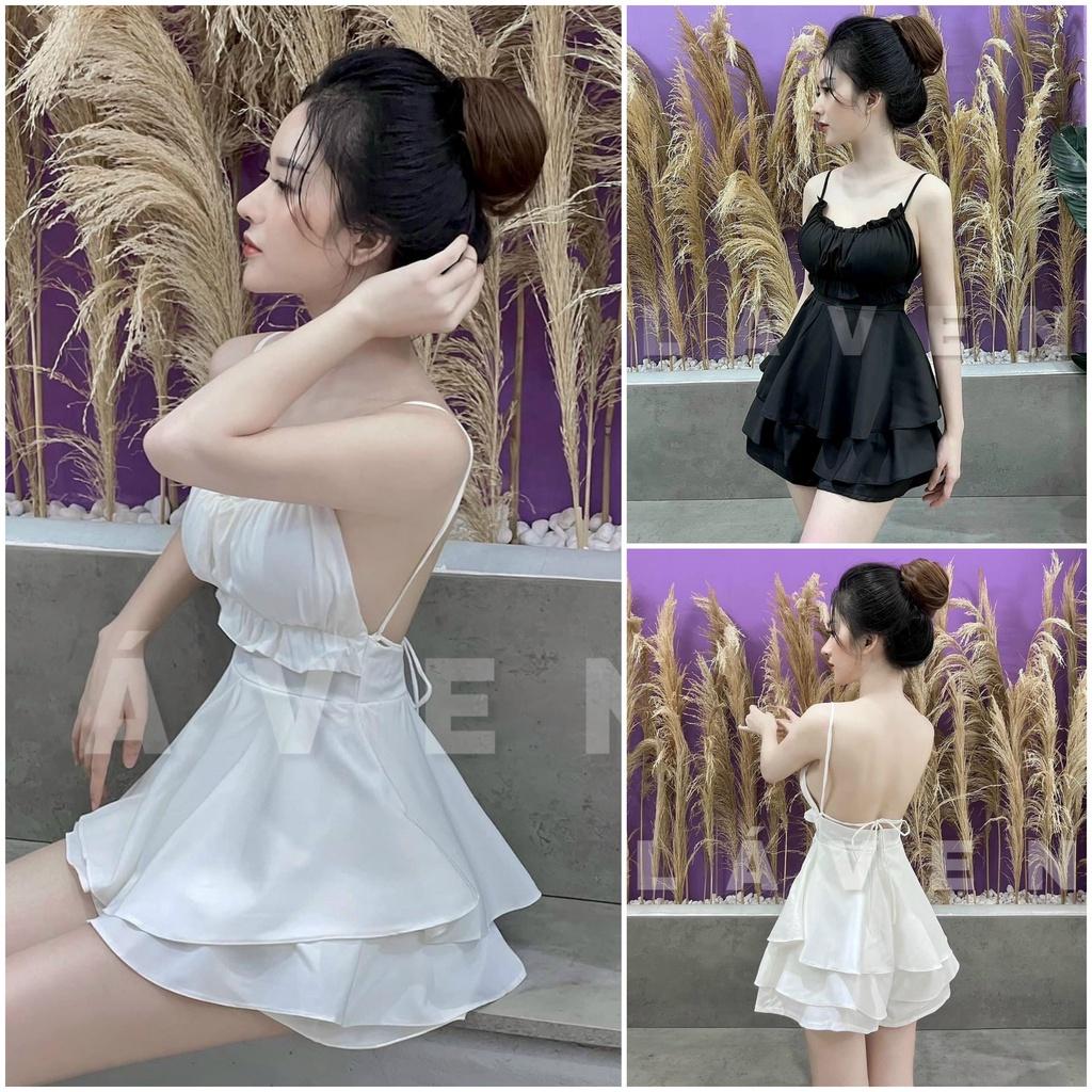 Đầm xoè 2 lớp 2s hở lưng cột nơ kèm quần ngắn cực xinh