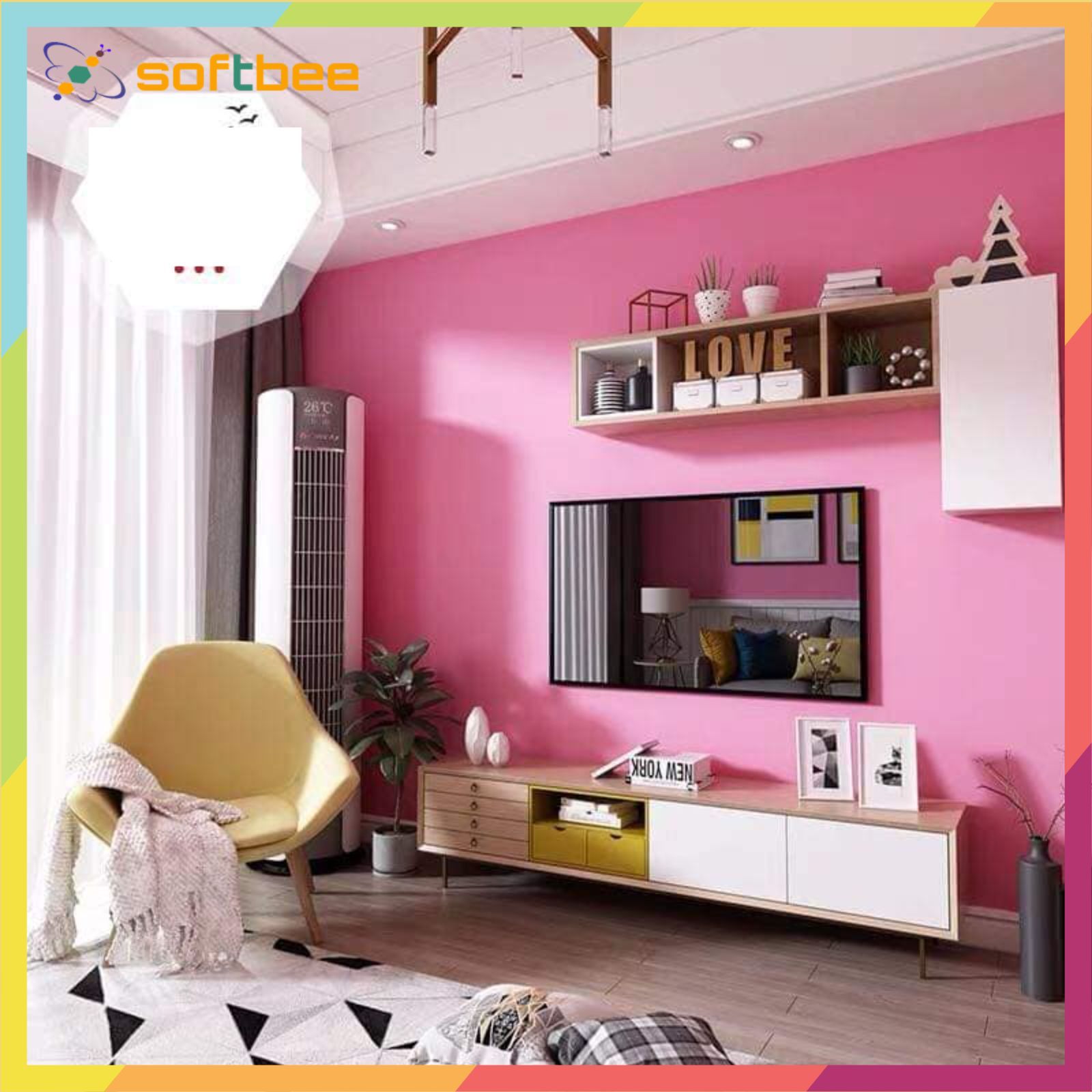 Decal dán tường màu hồng trơn, kích thước 0.45m x 10m / cuộn có sẵn keo mặt sau