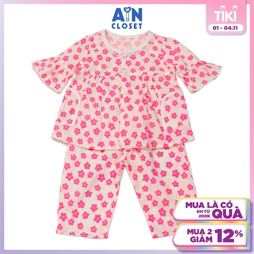 Bộ quần dài áo tay lỡ bé gái họa tiết Hoa Huỳnh anh hồng neon cotton - AICDBGPHPIOG - AIN Closet