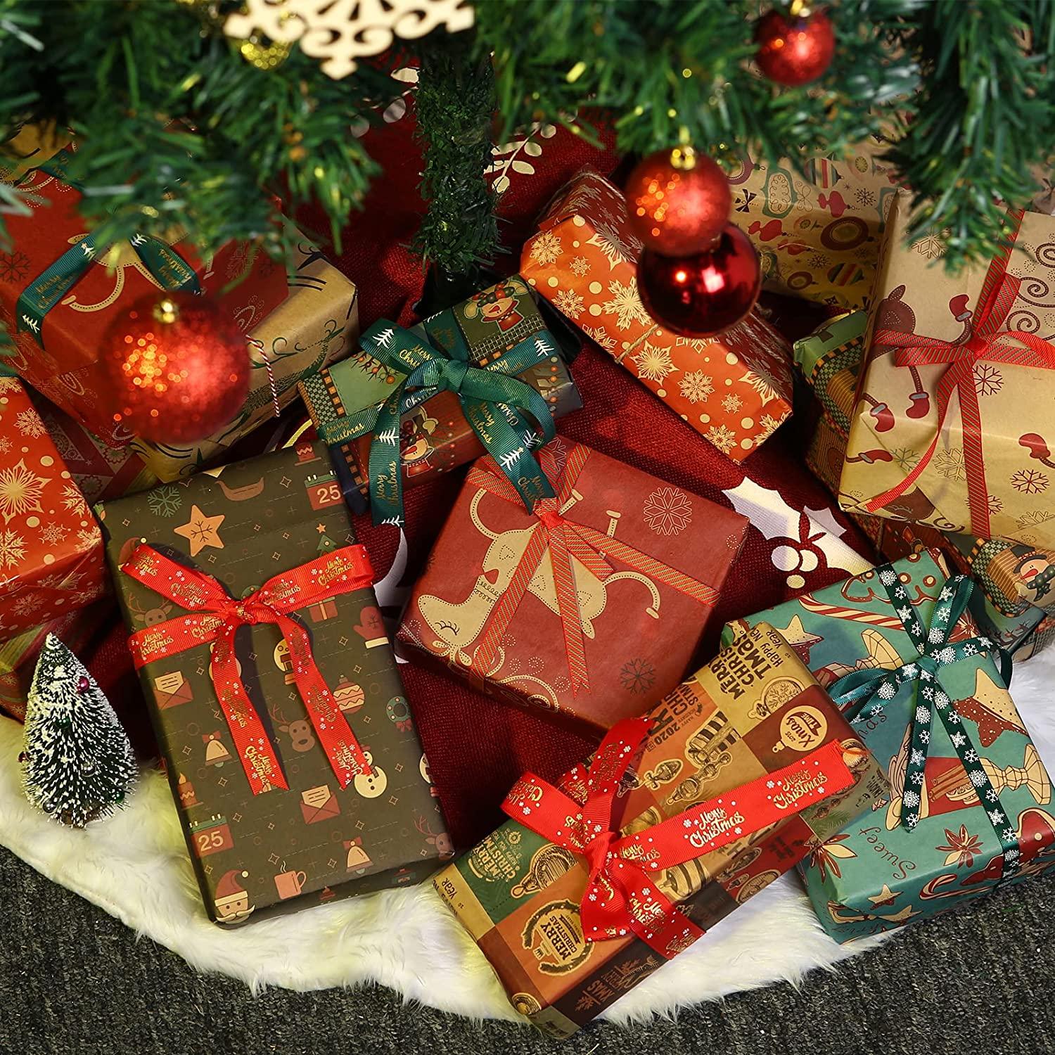 Ruy băng Giáng sinh, Gói 8 Ruy băng Giáng sinh Vải Giáng sinh Ruy băng Giáng sinh Cuộn Ruy băng Satin để trang trí Giáng sinh Gói quà Làm nơ cài tóc May thủ công 10M/Cuộn