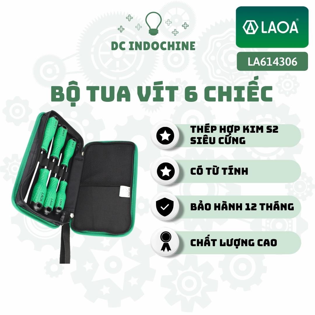 Bộ Tua vít 6 chiếc (đầu dẹt / 4 cạnh) LAOA LA614306 chuyên dụng, thép hợp kim S2 siêu cứng, hàng chính hãng