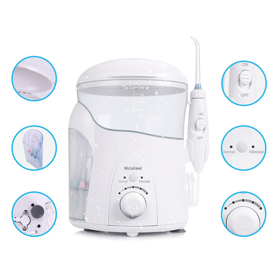 Máy tăm nước gia đình Nicefeel FC288 chính hãng, có chức năng massage, có hộp khử trùng đầu phun bằng tia UV, áp lực nước 30~125psi