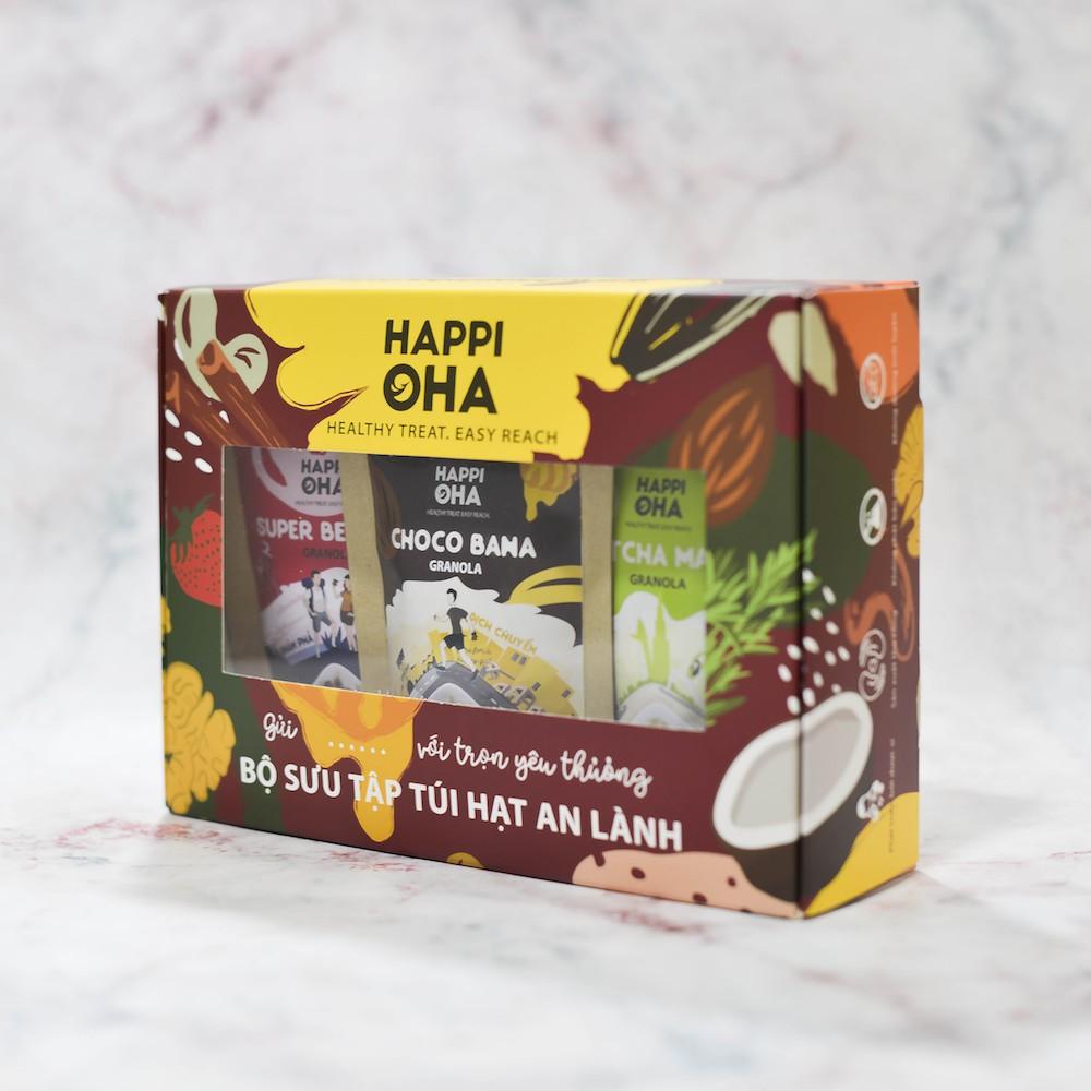 Hộp quà granola 8 vị HAPPI OHA - bộ sưu tập túi hạt an lành