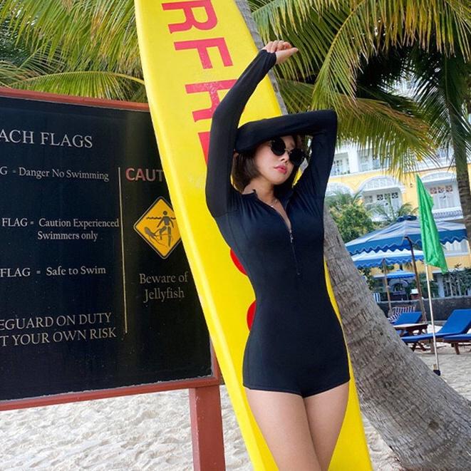 Bikini # Đồ bơi # Đồ đi biển tay dài đen khóa kéo LT-107
