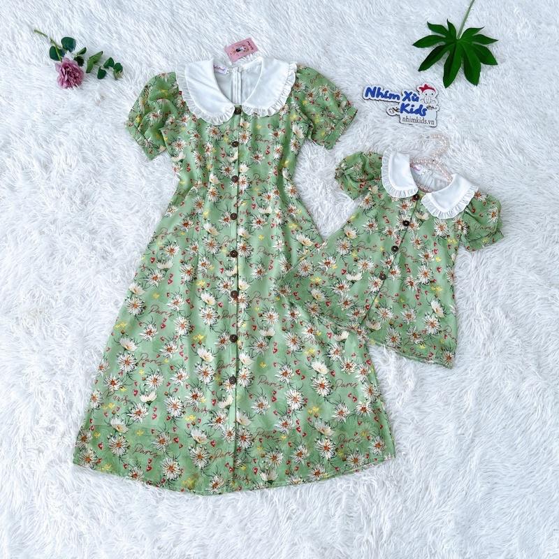[4-64kg] Đầm Váy Mẹ Và Bé Hoa Xanh NHÍM XÙ KIDS Chất Tơ Đũi Cho Bé Gái Sơ Sinh - 8 Tuổi V102