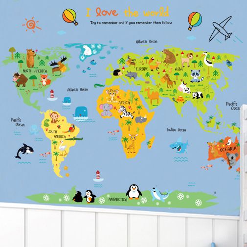 Decal dán tường tranh dán phòng bé yêu vừa học vừa chơi AmyShop DB065 (88 x 110 cm)